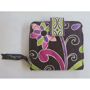 Vera Bradley PURPLE PUNCH Mini Zip Wallet Snap Closure - change, cards, bills